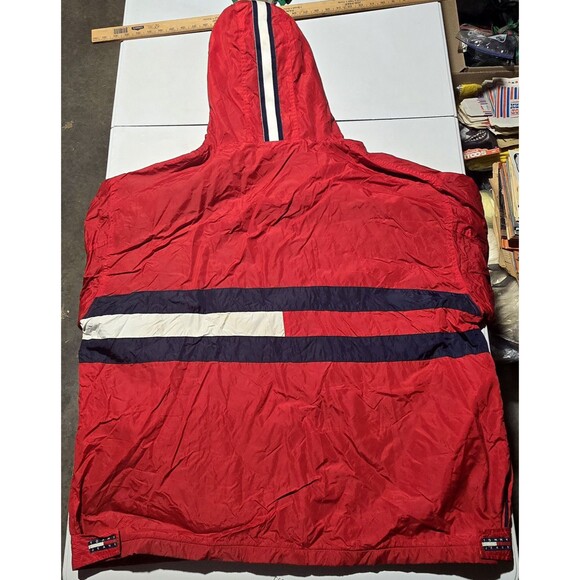 VTG Tommy Hilfiger Sailing Jacket Flag 2X Color Block Hood 1/4 Zip Fleece Lined - Picture 2 of 12
